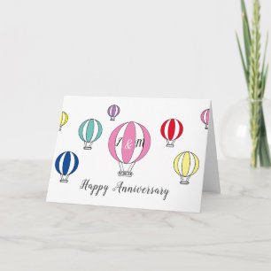 Carte Mariage anniversaire arc-en-ciel montgolfières