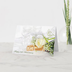 Carte mariage anniversaire avec champagne et rose blanch