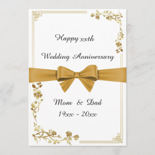 Carte Mariage anniversaire, blanc, ruban or, retour de t