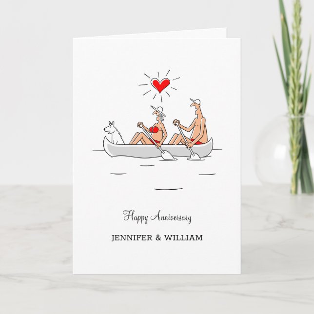 Carte Mariage Anniversaire Marié Couple Heart Canoe (Devant)