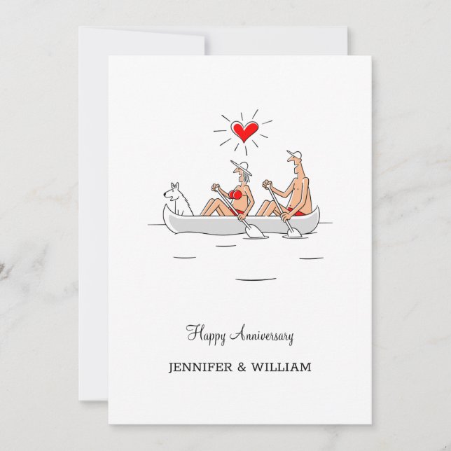 Carte Mariage Anniversaire Marié Couple Heart Canoe (Devant)