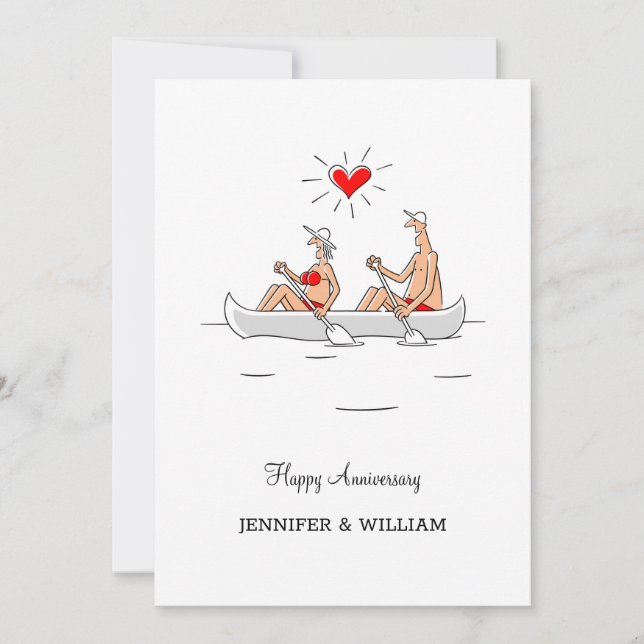 Carte Mariage Anniversaire Marié Couple Heart Canoe (Devant)