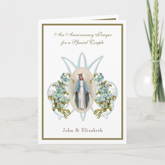 Carte Mariage Anniversaire Religieux Vierge Marie Floral (Devant)