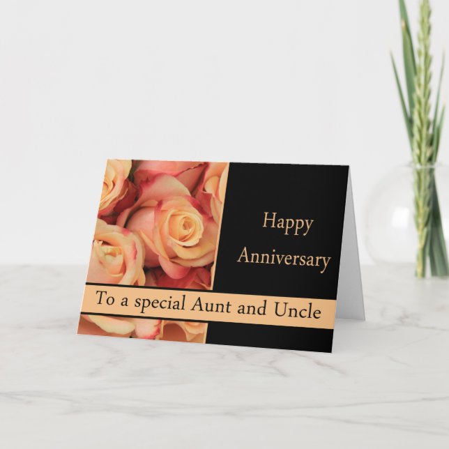 Carte Mariage Anniversaire Tante & Oncle Rose roses (Devant)