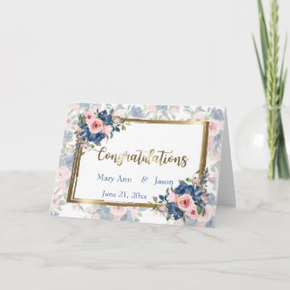 Carte Mariage aquarelle marine et rose poudré