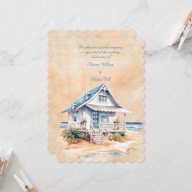 Carte Mariage Beach House (Devant/Arrière en situation)