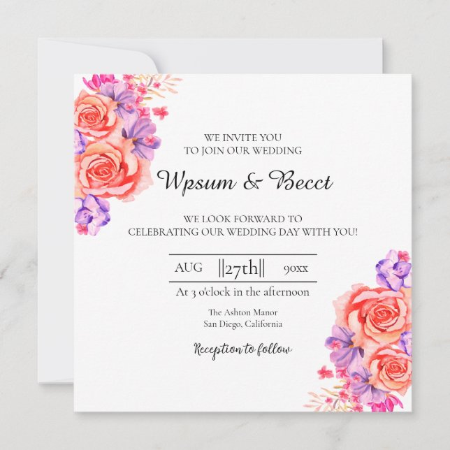 Carte mariage Belle carte d'invitation florale (Devant)