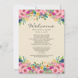 Carte Mariage Bienvenue Itinéraire Fleur sauvage rose ja