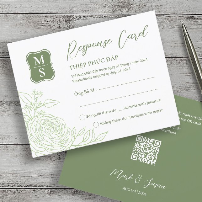 Carte Mariage bilingue vietnamien Ranunculus RSVP (Créateur téléchargé)