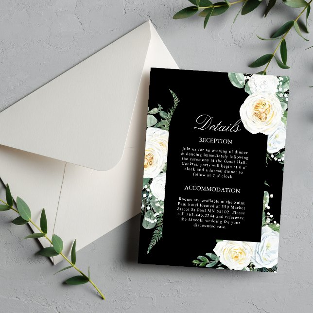 Carte Mariage Black Elegant White Roses (Créateur téléchargé)