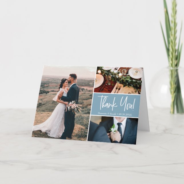 Carte Mariage bleu poussiéreux Manutention photos person (Devant)