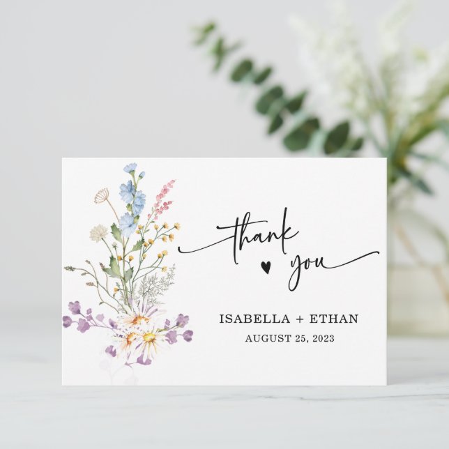 Carte Mariage Boho Fleur sauvage personnalisé (Debout devant)