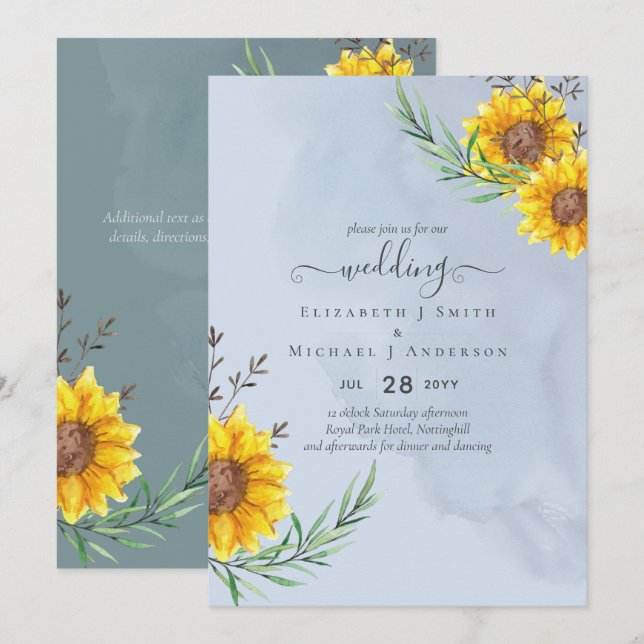 Carte Mariage Boho rustique Dusty Blue Sage (Devant / Derrière)