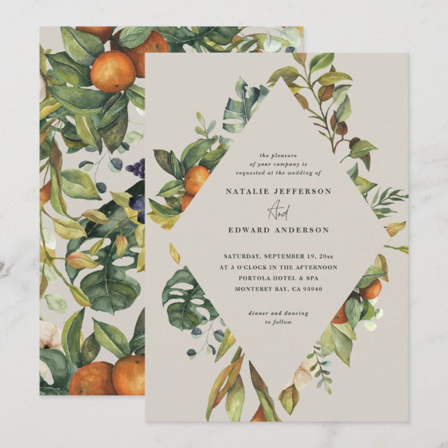 Carte Mariage botanique d'agrumes orange (Devant / Derrière)