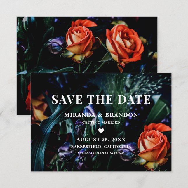 Carte Mariage botanique floral foncé Enregistrer la cart (Devant / Derrière)