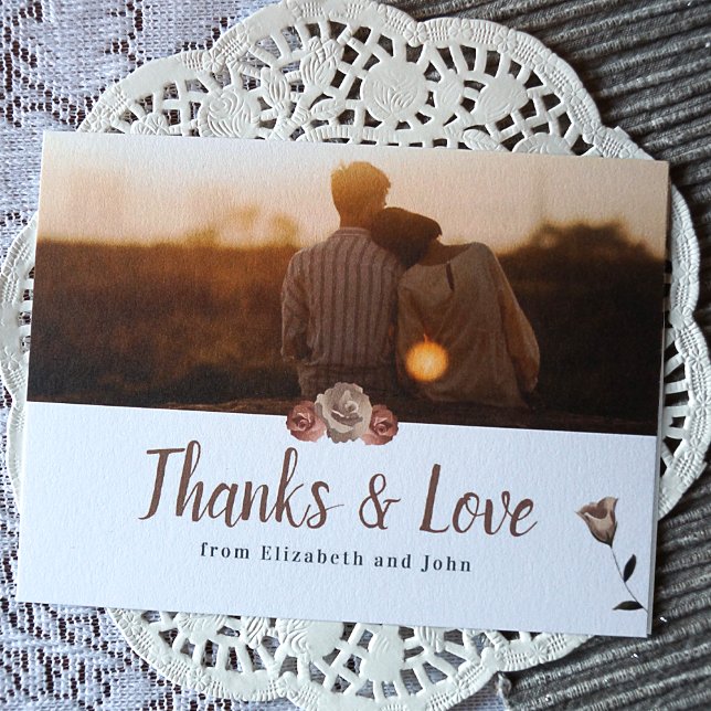 Carte Mariage botanique Merci Rose rose pâle (Créateur téléchargé)