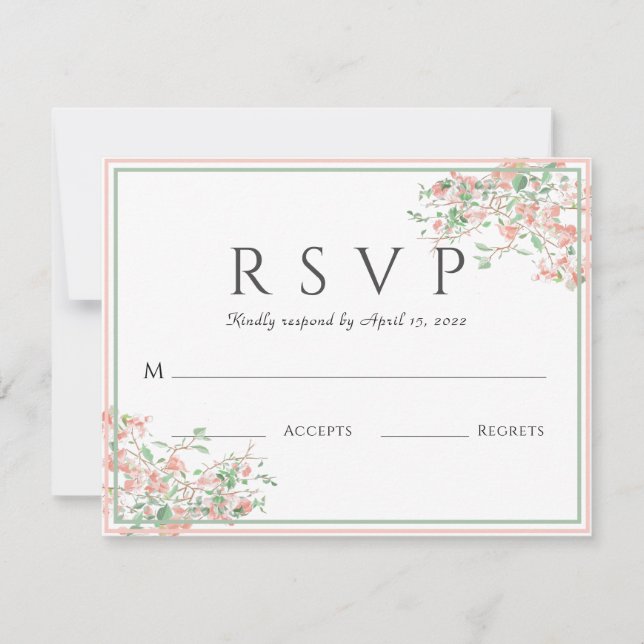 Carte Mariage Botanique rose et vert Boho (Devant)