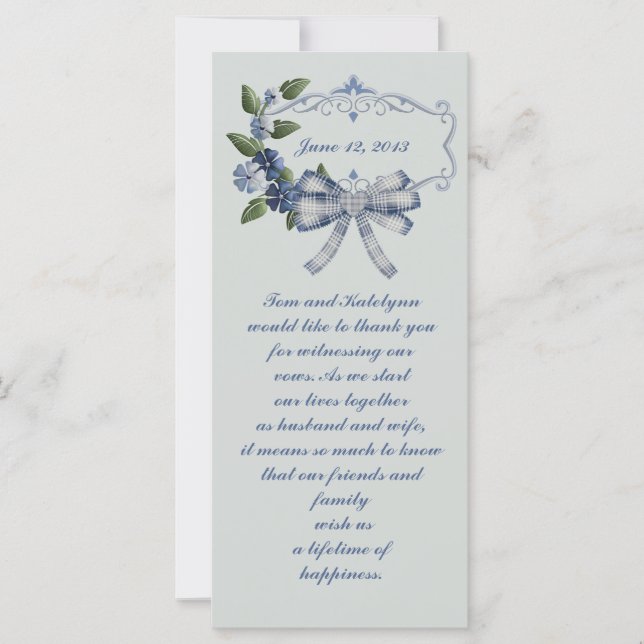 Carte Mariage campagnard bleu sophistiqué Favoriser (Devant)