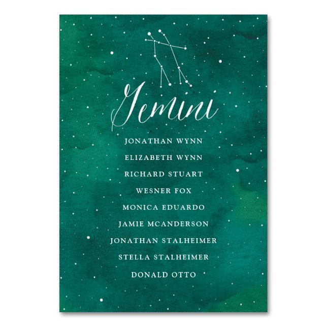 Carte Mariage Carte de siège Green Stars Gemini (Par défaut)
