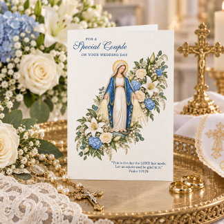 Carte Mariage Catholique Fleurs Bleues Marian