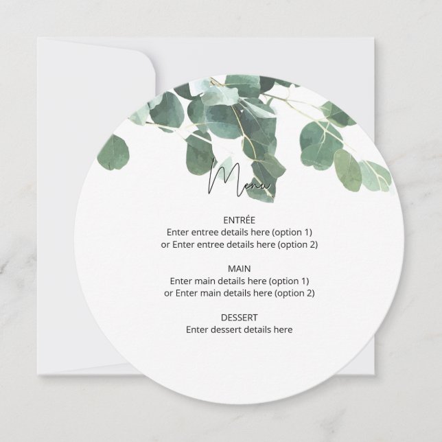 Carte Mariage circulaire Aquarelle Eucalyptus (Devant)