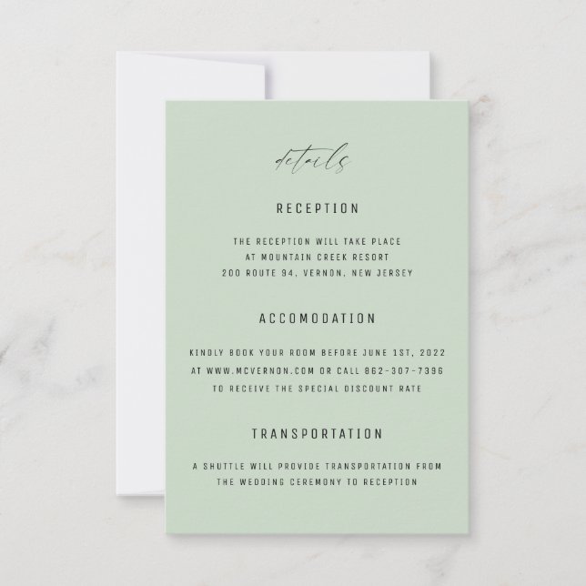 Carte Mariage classique élégante Sage Green (Devant)