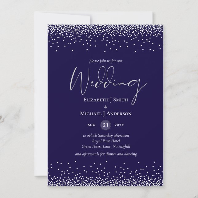 Carte Mariage Confetti bleu marine (Devant)