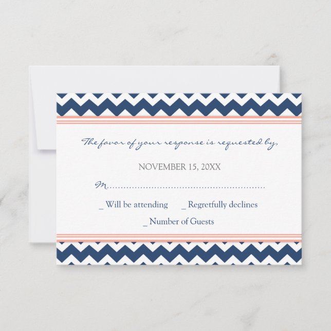 Carte Mariage Coral Blue Chevron RSVP (Devant)
