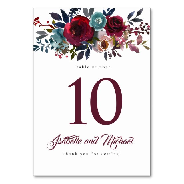Carte Mariage couleur Aquarelle Bourgogne rouge Fl (Par défaut)