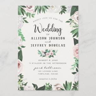 Carte Mariage couleur Aquarelle rose blanc rose