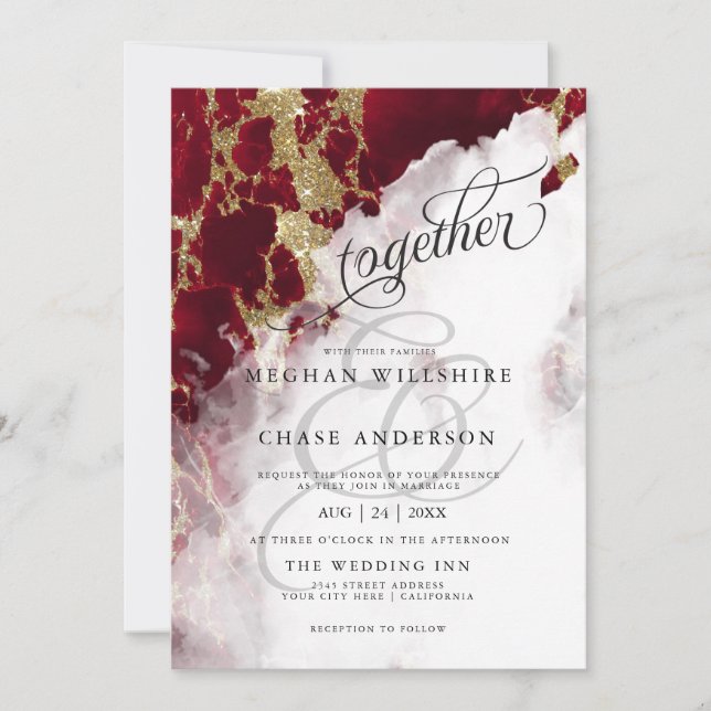 Carte MARIAGE | Couleur d'aquarelle rouge rubis Barefoot (Devant)
