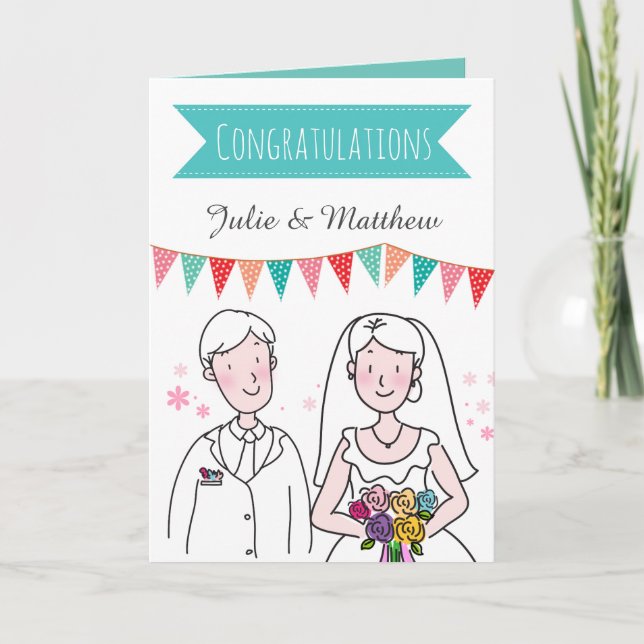 Carte Mariage Couple Doodle Félicitations aux jeunes mar (Devant)