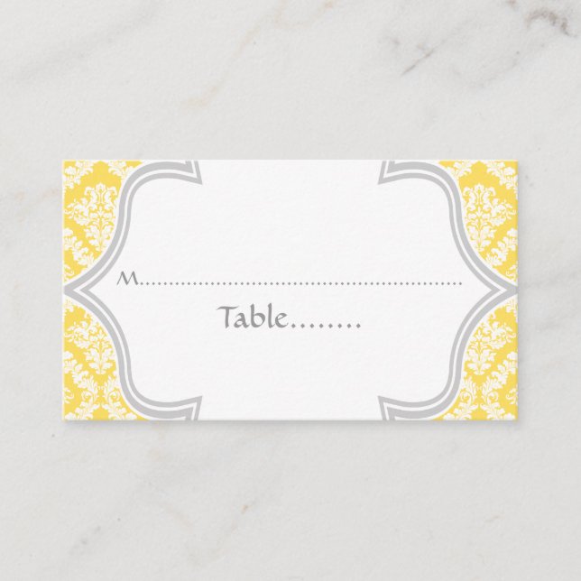Carte mariage damassé citron jaune, gris (Devant)