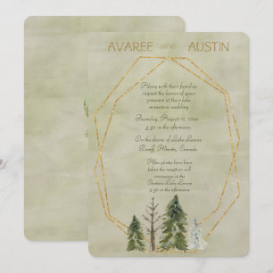 Carte Mariage dans les pins Vert et Or