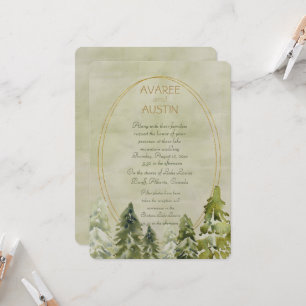 Carte Mariage dans les pins Vert et Or