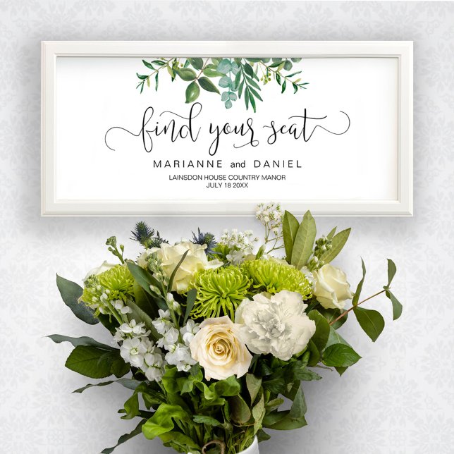 Carte Mariage d'aquarelle verdoyante trouvez votre siège (Créateur téléchargé)