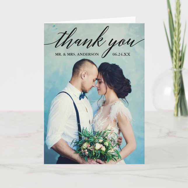Carte Mariage de calligraphie photo Plier Merci (Devant)