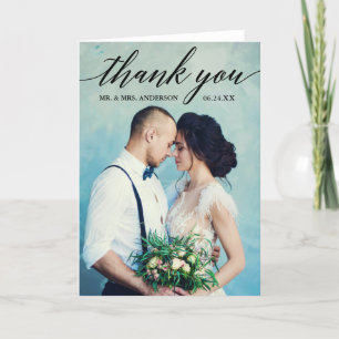 Carte Mariage de calligraphie photo Plier Merci