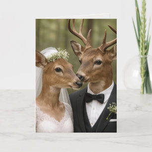 Carte Mariage de cerf et biche dans la forêt