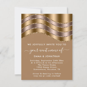Carte Mariage de code QR Fête des mariées Rose Gold Beig