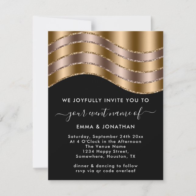 Carte Mariage de code QR Fête des mariées Rose Gold Noir (Devant)