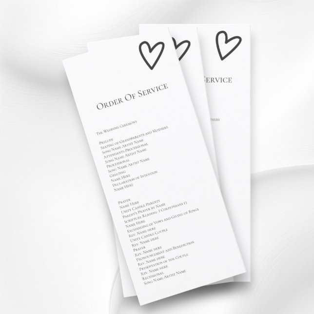 Carte Mariage de commande de service sans fantaisi (Nothing Fancy Order of Service Wedding Cards from Ricaso. easy add your own details)