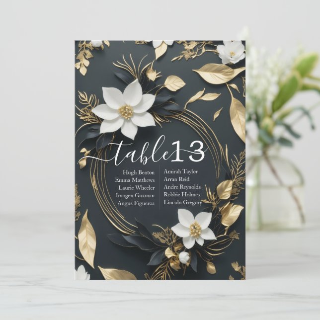 Carte Mariage de couronnes florales en or blanc chic Num (Debout devant)