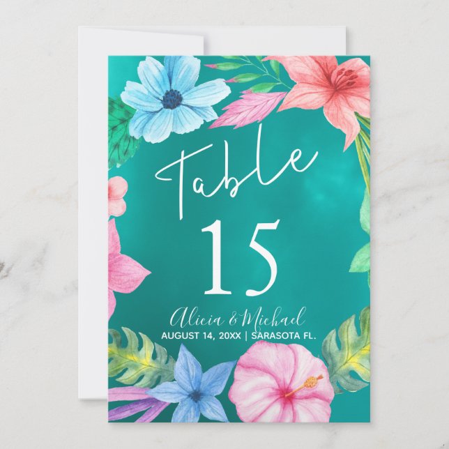 Carte Mariage de couronnes florales tropicales à Ocean l (Devant)