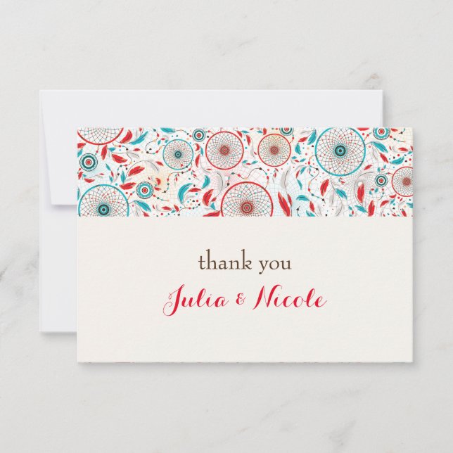 Carte Mariage de Dreamcatcher en plumes de la tribu Boho (Devant)
