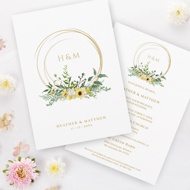 Carte Mariage de fleurs de soleil d'été sophistiqué (Créateur téléchargé)