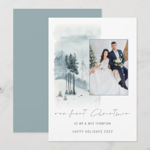 Carte Mariage de la forêt de neige Photo 1er Marié Noël