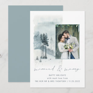 Carte Mariage de la forêt de neige Photo mariée Joyeux N