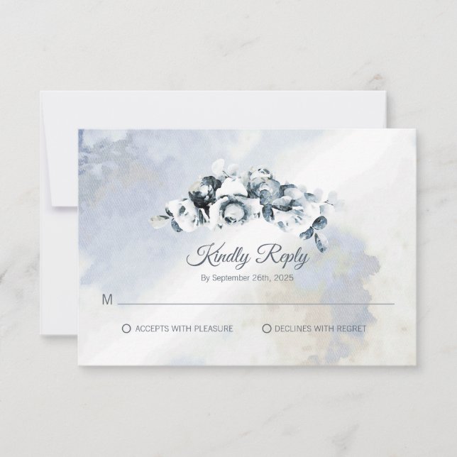 Carte Mariage de l'aquarelle florale gris rustique RSVP (Devant)