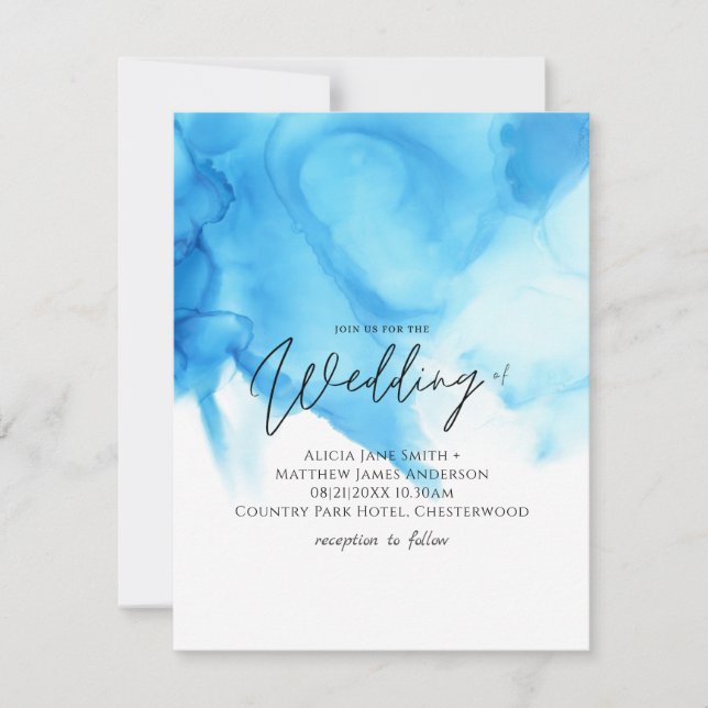 Carte Mariage de lavage Aqua Blue Watercolor (Devant)